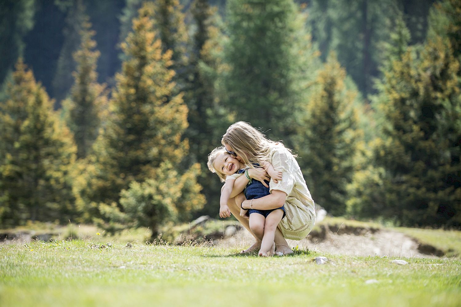 Mother and child on a family holiday on the Alpe di Siusi