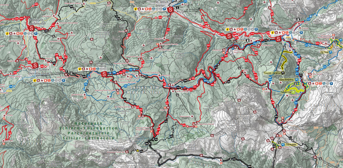 Seiser Alm Bike Karte - Fahrrad & Mountainbike Routen Seiser Alm / Dolomiten